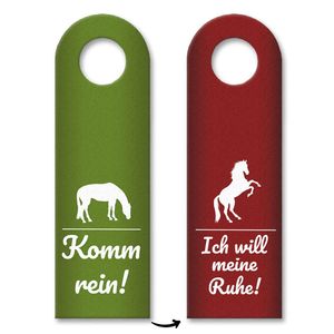 Komm rein - Ich will meine Ruhe Türhänger in Rot und Grün mit Pferd Motiv Büro