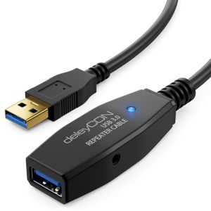 deleyCON 10m Aktives USB 3.0 Kabel Aktive Verlängerung mit 2 Signalverstärker USB3.0 Repeaterkabel Verlängerungskabel PC Computer Drucker Scanner