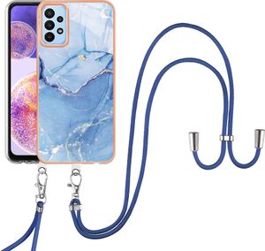 Galaxy A23 Handykette Hülle, Muster TPU Bumper Schutzhülle mit verstellbarem Tragegurt für Samsung Galaxy A23 4G/5G Blau
