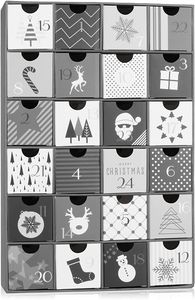 BRUBAKER Adventskalender zum Befüllen - Schwarz Weiße Weihnachten - DIY Weihnachtskalender mit 24 Türchen für Gutscheine, Süßigkeiten und andere Überraschungen - 32,5 cm groß aus Pappe