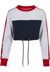 Urban Classics Damen Ladies Cropped 3-Tone Stripe Crew TB1987, color:navy/white/fire red, size:XL