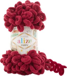 Alize Puffy PREMIUM Wolle Fingerstrick-Wolle, Schlaufenwolle, Chenille Garn, 100gr, 107 - Bordeaux