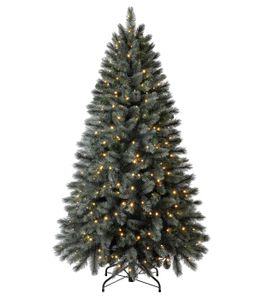 Dehner Künstlicher Weihnachtsbaum Odin, mit LED-Beleuchtung warmweiß, inkl. Metallständer, Höhe 180 cm, Ø 104 cm, PVC/Metall, grün