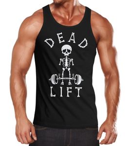 Herren Tanktop Print Aufdruck bedruckt Dead Lift Skelett Totenkopf Bodybuilding Hantel Muscle Shirt Achselshirt Moonworks® schwarz XXL