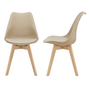 2x Design Stühle Esszimmerstuhl Beige PolyurethanKunstleder Stuhl Holzgestell [en.casa]