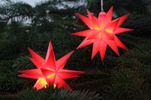 FHS LED Lichterkette Außen 8,5m 18 rote Sterne warmweiß Timer IP44 Weihnachtssterne