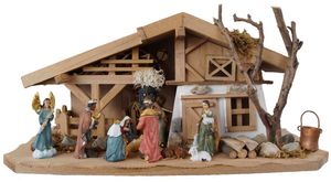 Veľká vianočná postieľka Gersdorf vrátane 11-dielnej sady figúrok K 111, rozmery postieľky: cca 30 x 11,5 x 13 cm