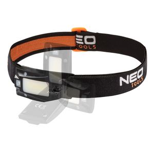 NEO TOOLS Stirnlampe USB wiederaufladbare 180 lm, 3W, Bewegungsmelder Einschaltfunktion, rotes Licht, drehbarer Kopf 360 Grad, Gewicht 50g, Li-Ion Batterie 3.7V 500mAh, IPX 4, ABS