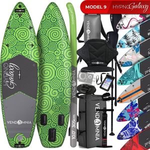 SUP Board Set – 305 cm, aufblasbar, Kajaksitz, Camera Mount, Pumpe, Tragetasche, Paddel, max. 170 kg, Farbwahl - Modelle: Modell 9 - Hypno Galaxy grün