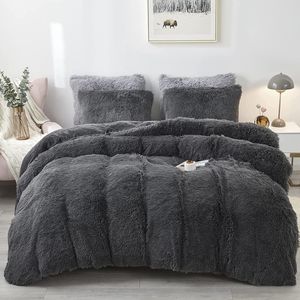 Plüsch Bettwäsche,Extra flauschige Felloptik,Warme Flanell Bettbezug 200x200cm,Deckenbezug mit Reißverschluss und Kissenbezug 80x80cm