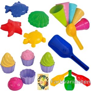 Sandspielzeug: 4 Sandförmchen + 5 Eistüten + 1 Portionierer + 8tlg. Cup Cake Set  + 1 Mehlschaufel