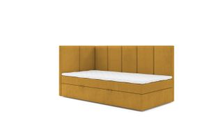 Boxspringbett Polsterbett Einzelbett DENIS MAX 100 x 200 cm mit Bettkasten und Matratzentopper Bett Schlafzimmer Jugendbett Kinderbett H3 Seite: links (Swing 7 - gelb)