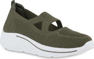 VAN HILL Damen Slip Ons Sportschuhe Sportliche Strick Profil-Sohle Schuhe 841667, Farbe: Olivgrün, Größe: 41