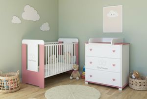 Wickelkommode Kommode Wickeltisch mit Wickelaufsatz mit 3 Schubladen und Kleine Prinzessin Gravur in weiss pink Mädchen  Europe