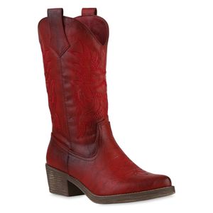 VAN HILL Damen Cowboystiefel Stiefel Spitze Stickereien Western Schuhe 840902, Farbe: Rot, Größe: 39