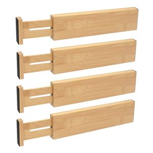 4er Set  Verstellbarer Bambus-Schubladentrenner, Schubladenorganisator, federbelastetes Schubladentrennsystem, Schubladentrenner, perfekt einstellbar von 33 cm bis 43 cm, Kurz