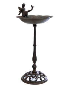 Vogeltränke ELFE auf Standfuß - ca. 51 cm - Gusseisen, antik braun