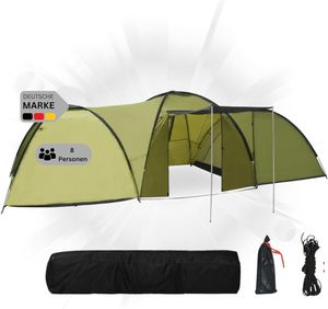 DELUKE® XXL Campingzelt 8 Personen CALLI grün | regenfest, atmungsaktiv | Familienzelt groß Gruppenzelt Kuppelzelt Zelt Camping Zelt Outdoor Zelten