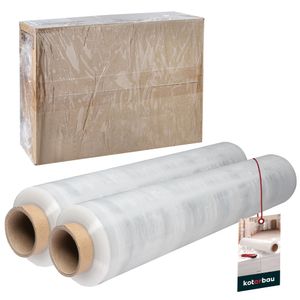 KOTARBAU® 2 Rollen Wickelfolie Stretchfolie 2,6 kg | L 350 m B 50 cm | Transparent Strechfolienrolle Stretchfolie transparent Folie Verpackungsfolie transparent Umzugsfolie für Möbel Packfolien Stretc