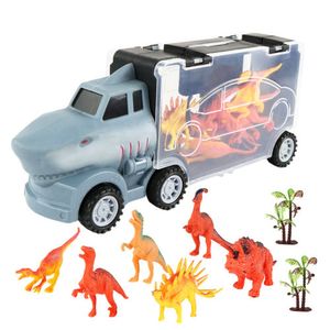 Dinosaurier Truck Dino Transporter Auto Spielzeug Dino Truck mit Dinosaurier Spielzeug, Dinosaurier Auto Spielzeug Set für Jungen Mädchen Farbe Hai