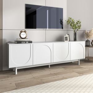 okwish TV-Schrank TV-Lowboard mit 4 strukturierte Türen, Lange 175cm, Fernsehtisch Wohnzimmerschränke TV-Möbel mit verstellbare Trennwände für Wohnzimmer, Esszimmer und Schlafzimmer, weiß