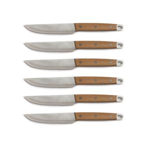 LIVOO Steakmesser Messer-Set Edelstahl Buchenholzgriffe geriffelt 6-teilig MEC130