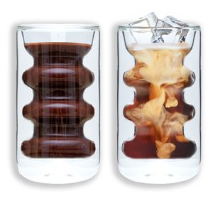 Intirilife 2x szklanka termiczna z podwójnymi ściankami - Rowkowany styl - Pojemność 260 ml - Dmuchana, izolowana szklanka do latte macchiato, jako szklanka do herbaty lub kawy z uchwytem