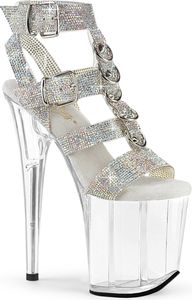 FLAMINGO-856RS Pleaser Damen High Heels Plateausandaletten silber Strass klar