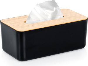 Vilde | Taschentuchbox - Schwarz - 24x13x9,5 cm - Hygienisch - Modernes Design - Mit Bambusdeckel
