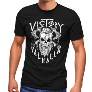 Herren T-Shirt Victory or Valhalla Skull Totenkopf Wikinger Print Fashion Streetstyle Neverless® schwarz 5XL