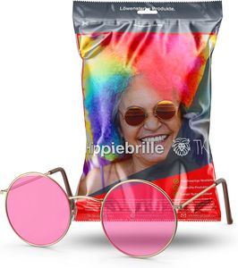 Hippie Brille Sonnenbrille rund rosa Accessoires für Fasching & Karneval - 70er 80er Jahre Zubehör