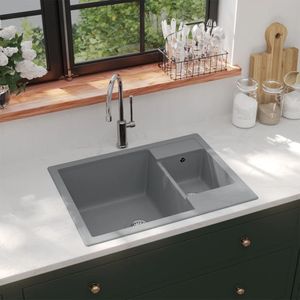 The Living Store Kuchyňský dřez s přepadem s dvojitou mísou z šedé žuly