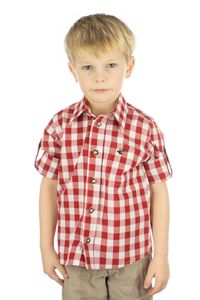 OS Trachten Kinder Hemd Jungen Langarm Trachtenhemd mit Liegekragen Brumtu, Größe:122/128, Farbe:mittelrot