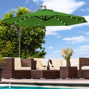 Luxus Sonnenschirm mit LED Beleuchtung Ampelschirm 300 cm Garten Schirm Pavillon - grün