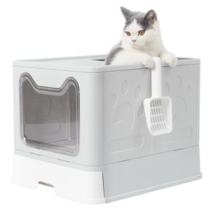 WISFOR Toaletní box pro kočky s lopatkou na stelivo, víko s poklopem, skládací, 41×51×38 cm