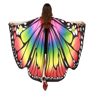 Schmetterlingsflügel-Schal, Umhang, Fee, Nymphe, Pixie, Cosplay-Zubehör, weich, seidig, Halloween-Anziehparty-Kostüm für Frauen und Mädchen, mehrfarbig