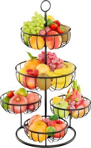 Obstkörbe, Obstschale, 5-lagiger Obstkorb, multifunktionaler Obstteller, Obstregal aus Metall mit Griff, für Wohnzimmer, Küche, Rezeption