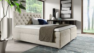 Vaková postel GIULIA - prošívaná vaková postel s matrací a dvěma zásuvkami (rozměr postele: 180x200, barva: béžová)