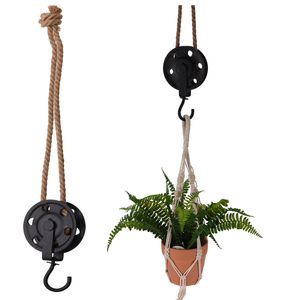 LS-LebenStil Loft Flaschenzug Rund 56cm Kordel Wandhaken Schiffsblock Umlenkrolle Antik