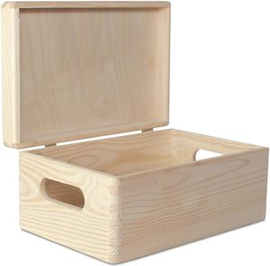 Creative Deco Béžová drevená škatuľa s vekom | 30 x 20 x 14 cm (+/- 1 cm) | Pamäťová schránka Detská veľká škatuľa Drevená škatuľa s vekom a držadlami | Ideálna na dokumenty Cennosti Hračky a nástroje