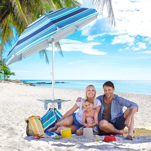KOMFOTTEU Sonnenschirm Strand 200cm, Gartenschirm Sonnenschutz UV50+, Beach umbrella knickbar & Höhenverstellbar, Balkonschirm mit kleinem Tisch, Terrassenschirm Outdoor für Camping