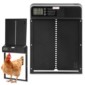 Jayseuw klapka na kuřata, automatická dvířka kurníku, s časovým a manuálním režimem, LCD displej, vodotěsná IPX4, černá, s ochranou proti přiskřípnutí, 33x24,5 cm