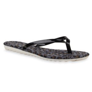 Mytrendshoe Sommerliche Damen Sandalen Zehentrenner Snake Flats 75747, Farbe: Schwarz, Größe: 39