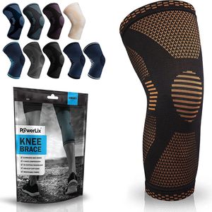 POWERLIX Kniebandage für Damen/ Männer, Kompression Kniestütze für Meniskusriss, Arthritis, Linddert Kniescherzen, ACL, Laufen, Gewichtheben, Basketball, Volleyball, Sport, Orange, L