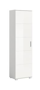 Garderobenschrank "Prego" in weiß/weiß hochglanz mit einer Tür und 3 Fächern. Abmessungen (BxHxT) 55x191x37 cm