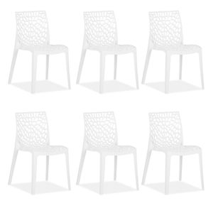Homestyle4u 2467, Gartenstuhl weiß 6er Set stapelbar wetterfest Gartenmöbel Stühle aus Kunststoff modern