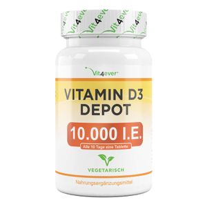 Vit4ever® Vitamin D3 10.000 I.E. Depot 365 Tabletten - Hochdosiert - Labor - Vegetarisch - 10 Tagesdosis 1000 I.E. pro Tag - Vitamin D - Alle 20 Tage eine Tablette -