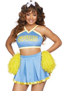 Cheerleader-Kostüm für Damen Karnevalskostüm blau-gelb