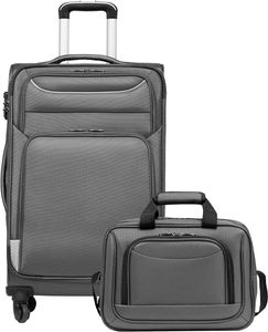 Koffertrolley mit 4 Rollen, Stoffkoffer, Handgepäck, TSA-Schloss, der Koffer enthält 1 große Umhängetasche (mittleres Kofferset 2-teilig, grau)