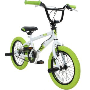 deTox Freestyle BMX 16 Zoll Fahrrad 100 - 120 cm mit 2 Pegs unisex Kinder Mädchen Jungen Kinderbmx Kinderfahrrad, Farbe:weiß/grün